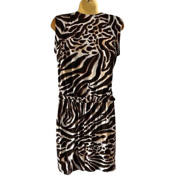 Cache M Brown Animal Print Knit Dress Lightweight Sleeveless Belt - Picture 4 of 10